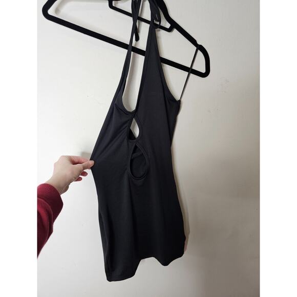 Dyln Black Aida Bodycon Deep V Halter Top Key Hole Front Cutouts Mini Dress XS - Picture 4 of 12